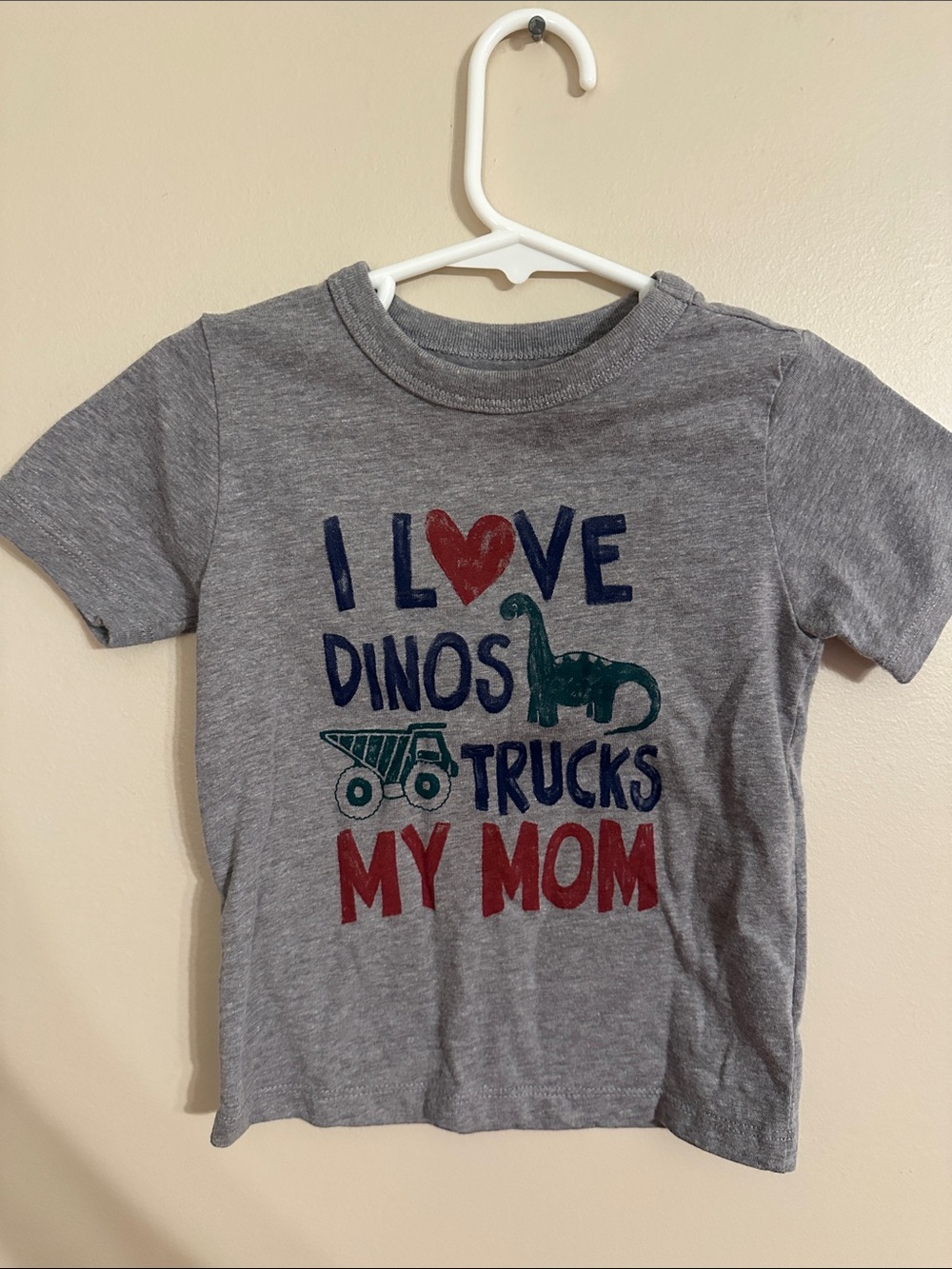 Gray Kids Tee with Dino, Truck & Heart Graphic